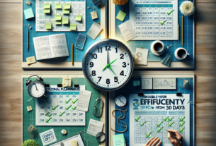 Quadro de planejamento pessoal com calendários, relógios e ferramentas visuais para dobrar a eficiência em 30 dias
