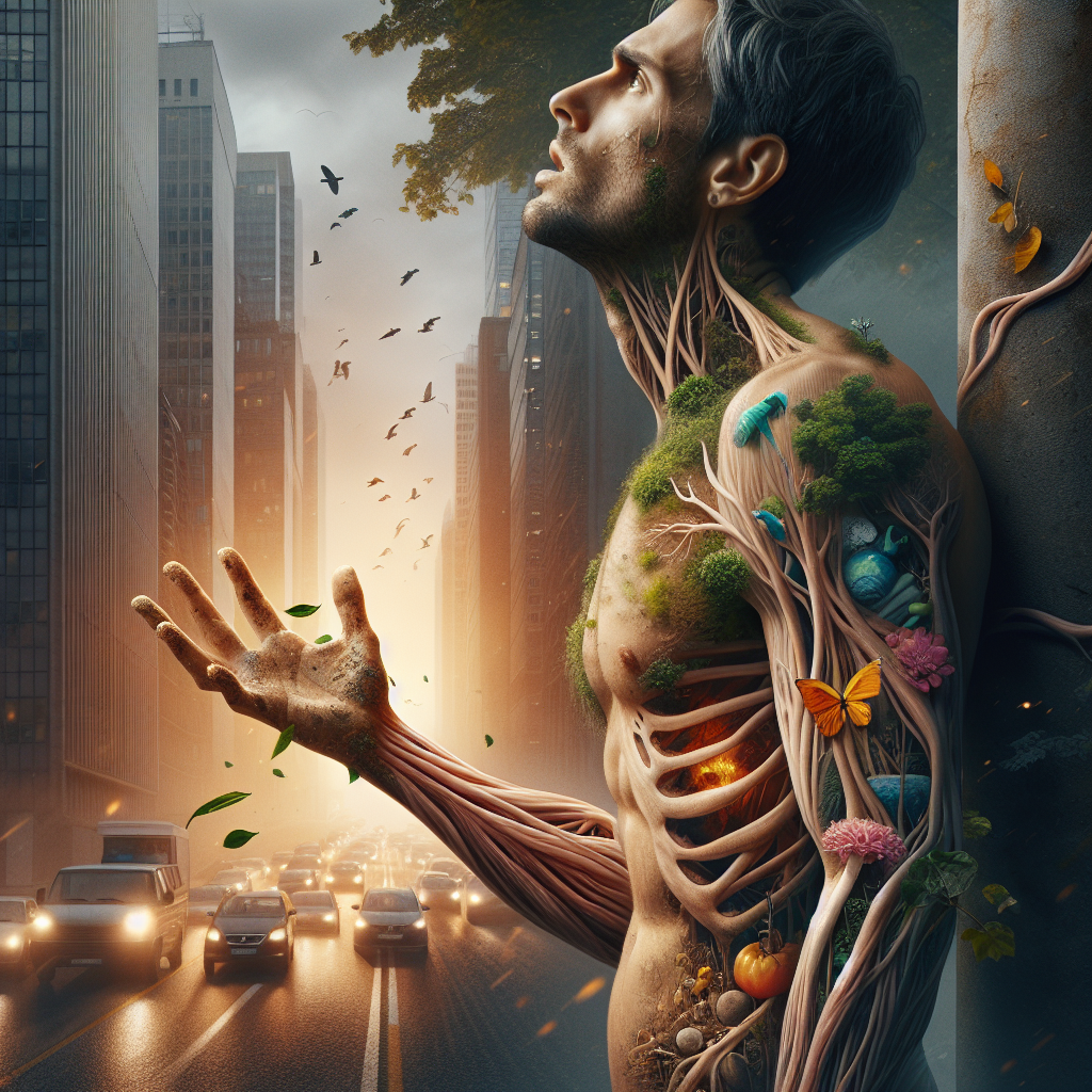 Imagem de um homem em conexão profunda com a natureza, absorvendo suas energias e se fortalecendo.
