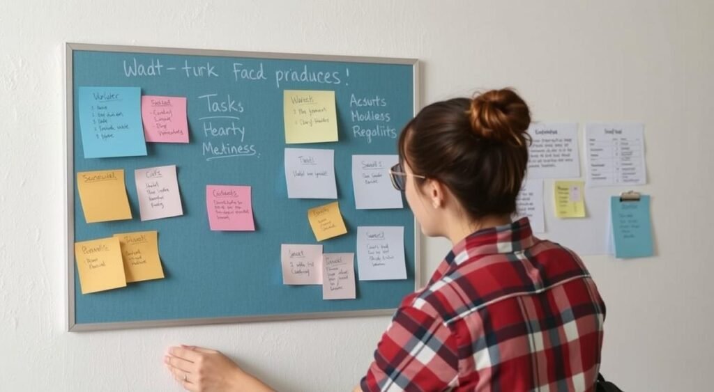 Imagem de uma pessoa organizando tarefas em um quadro